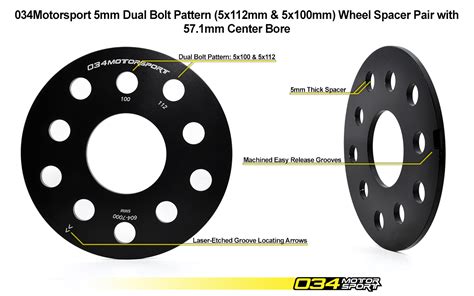 Wheel Spacer Pair 5mm Audi And Volkswagen 5x112mm And 5x100mm With 57