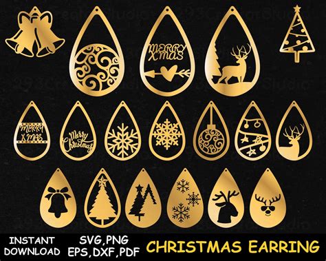 Christmas Earring Svg Snowflake Earring Svg Reindeer Svg Bell Earring