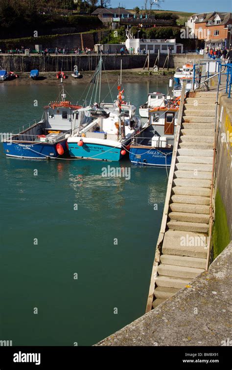 Padstow Cornwall Uk Harbor Harbour Quay Marina Fishing Boats Stock