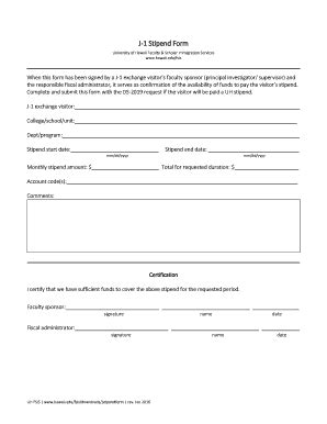 Fillable Online Hawaii J 1 Stipend Form University Of Hawaii Fax