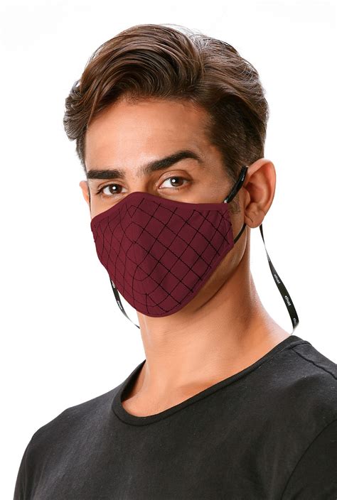 Shop Web embroidery cotton poplin mens shaped face mask | eShakti