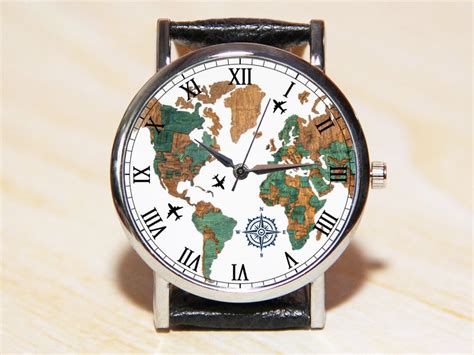 Wristwatch World Map Wrist Watch Globe Watch Earth Travel Etsy