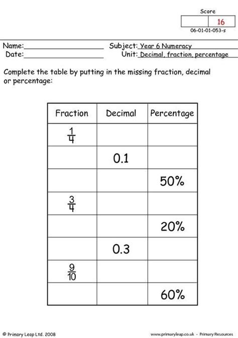 Fractions Decimals And Percentages Worksheet