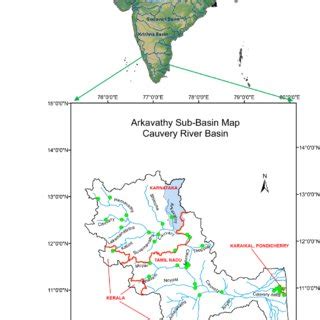 Location map of Cauvery river basin and Arkavathy subbasin along with ...