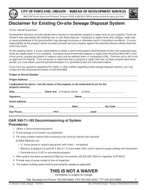 Fillable Online Disclaimer For Existing On Site Sewage Disposal System