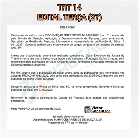 Concurso Trt Ro E Ac Edital Ser Publicado Nesta Ter A