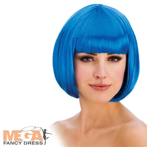 Ladies Halloween Short Blue Diva Bob Wig Fancy Dress Costume Accessory