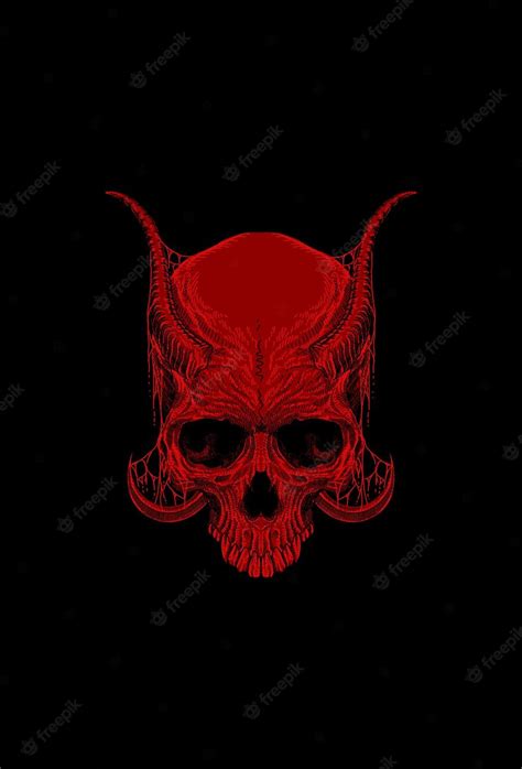 Premium Vector Red Skull With Horn Illustration