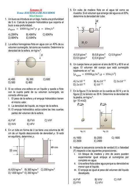 Semana 14 PARA PREPARACION PRE Semana 14 Tema ESTÁTICA DE FLUIDOS