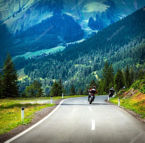 Group Of Bikers In Mountains — Stock Photo © Annaom 32242965