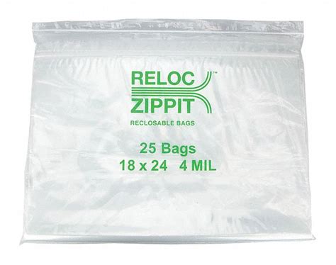 Reloc Zippit Reclosable Poly Bag Zip Seal Polyethylene Pk