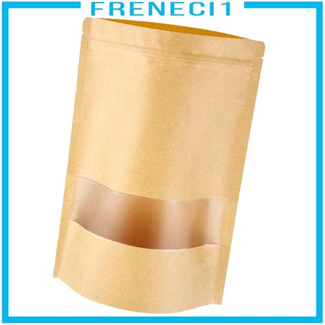 FRENECI1 Resealable Food Bags Stand Up Bags 50 Pack Kraft Paper Bags