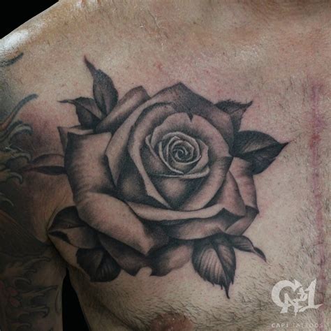 Rose Chest Tattoo (Black and Grey) by Capone: TattooNOW