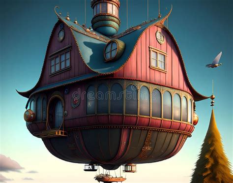 Flying House Ai Generated Art Stock Illustration Illustration Of