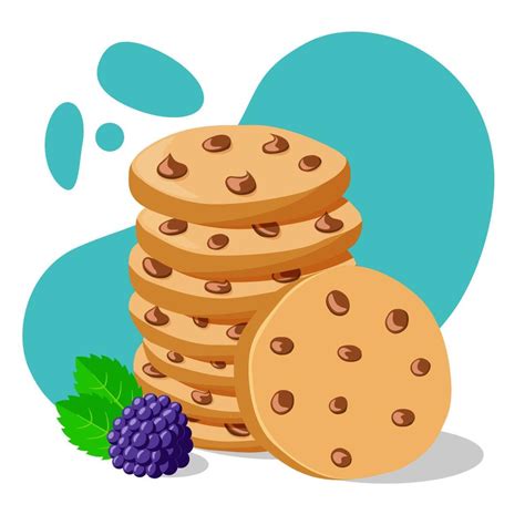 Sweet Cookies With Chocolate On Blue Background Flat Vector Design Vector Illustration