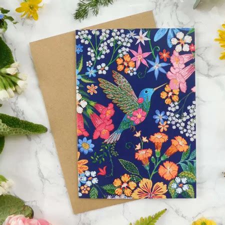 Hummingbird And Flowers Greetings Card