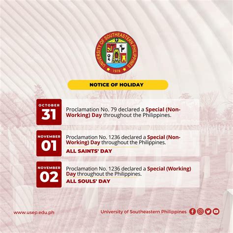 HOLIDAY ADVISORY - University of Southeastern Philippines