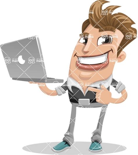 Funny Man Cartoon Vector Character 112 Illustrations Laptop 1