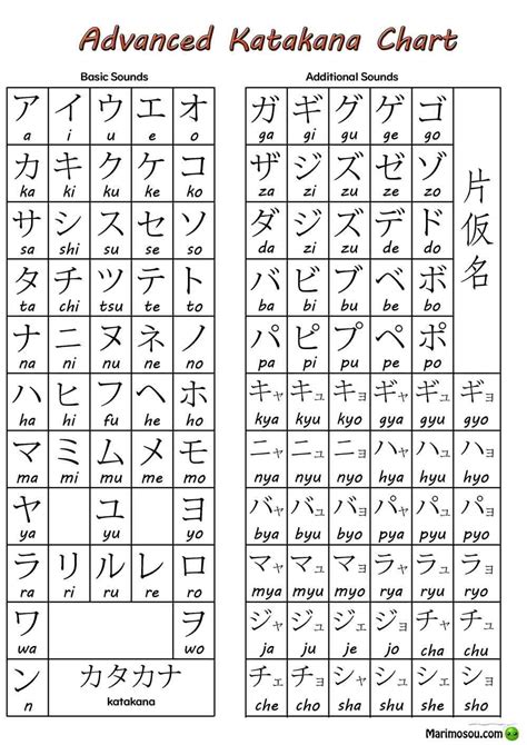 Advanced Katakana Chart Basic Japanese Words Katakana Chart Learn