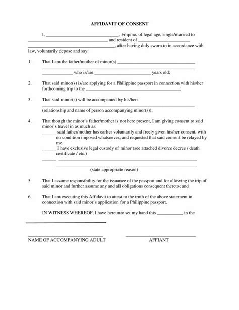 PDF Affidavit Of Consent Philippine Consulate General In Word