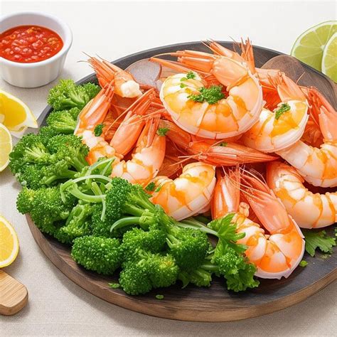 Premium AI Image Freshness And Gourmet Seafood Meal Cooked Prawn On