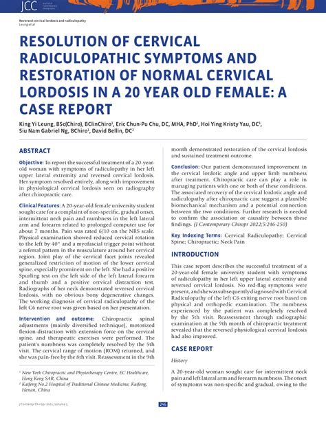 Pdf Resolution Of Cervical Radiculopathic Symptoms And Restoration Of