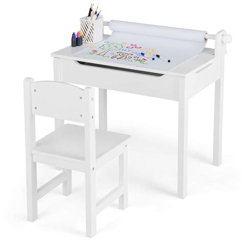 Costway Children's Drawing DIY Activity Table & Chair Set withPaper ...