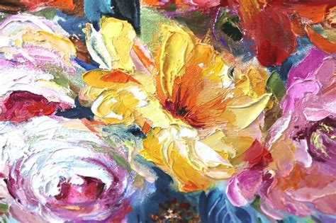 Dipinti Di Fiori Su Tela16x16 Arte Colorata Contemporanea Etsy