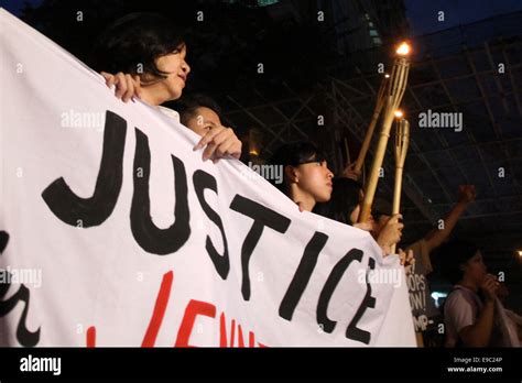 Manila Phillipines 24th October 2014 Activists Hold Torches As They Call For Justice During