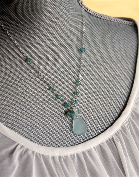 genuine sea glass jewelry sea glass pendant aqua sea glass necklace