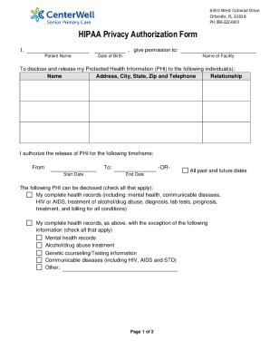 Fillable Online HIPAA Privacy Authorization Form In Orlando FL Fax