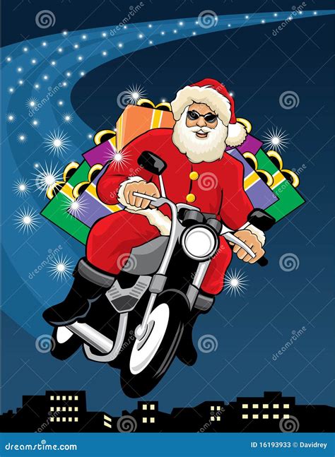 Santa Claus Riding A Motorcycle Stock Vector Illustration Of Deliver