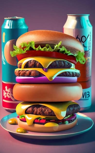 Watercolor Illustration Of A 3d Render Fast Food Set Hamburger Premium Ai Generated Image