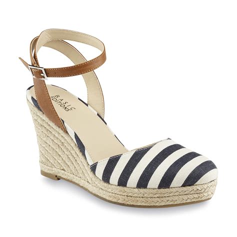 Basic Editions Womens Genie Bluewhitestriped Espadrille Wedge Sandal