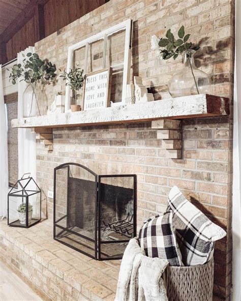 Rustic Wood Mantel For Brick Fireplace Soul Lane