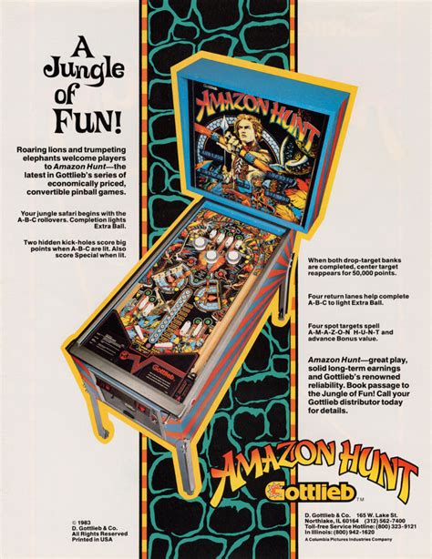 Amazon Hunt Gottlieb Pinball 1983 USA The Arcade Flyer Archive