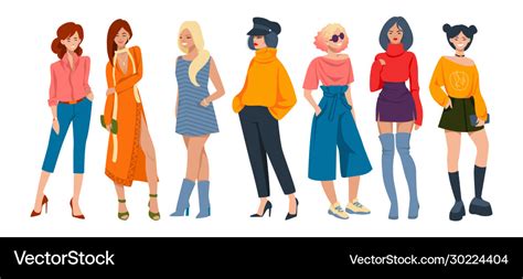 Stylish women cartoon fashion characters wearing Vector Image