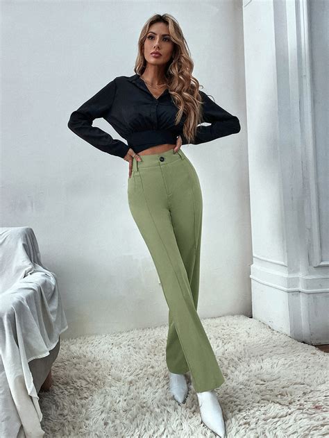 Pantalones Rectos De Talle Alto Con Dise O Con Costura Moda De Mujer