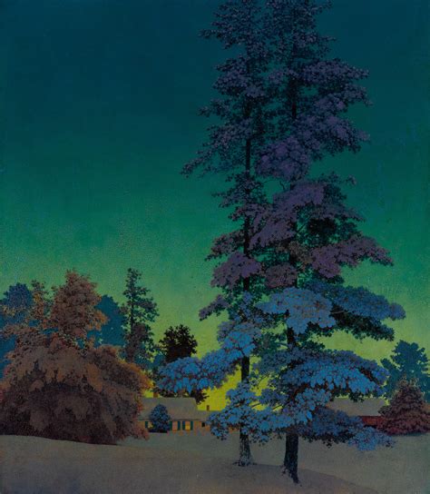 Winter Night Landscape Two Tall Pines Maxfield Parrish 1956 58
