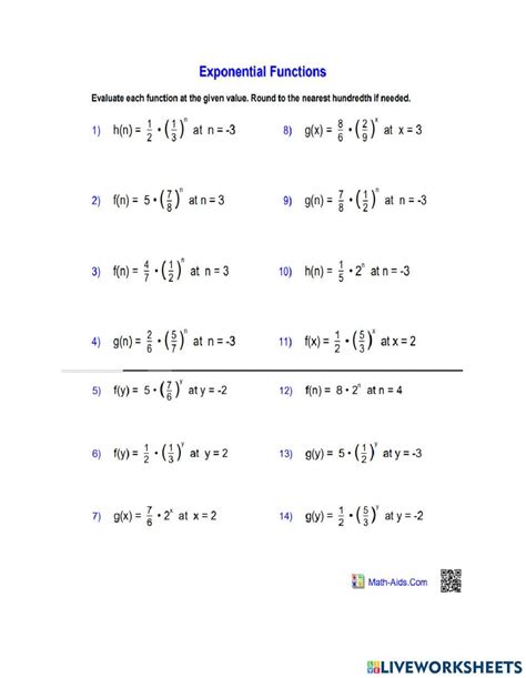 Exponential Functions Practice Worksheets