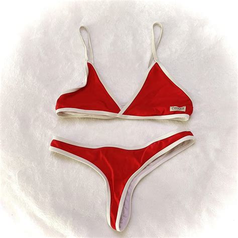 Women S Red And White Bikini And Tankini Bottoms Depop