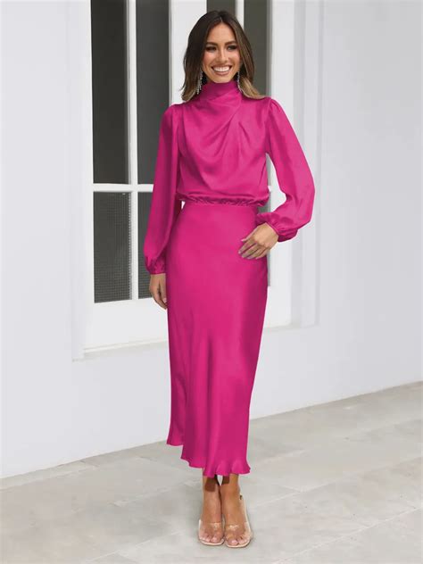 Satin High Neck Midi Dress Newme