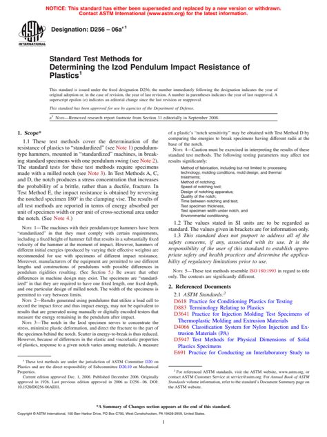 ASTM D256 06ae1 Standard Test Methods For Determining The Izod