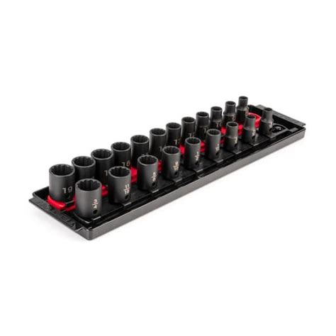 Tekton 38 In Drive 12 Point Impact Socket Set 21 Piece 516 34 In 8 19 Mm Rails