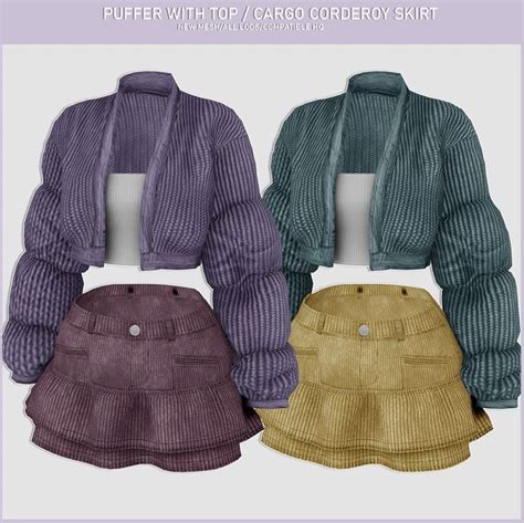 Puffer With Top Cargo Corderoy Skirt Babyetears Sims Clothing