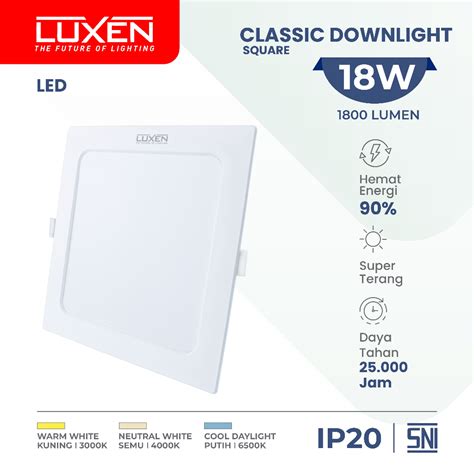 Jual Luxen Downlight LED Persegi Classic 18 Watt Cahaya Putih Kuning