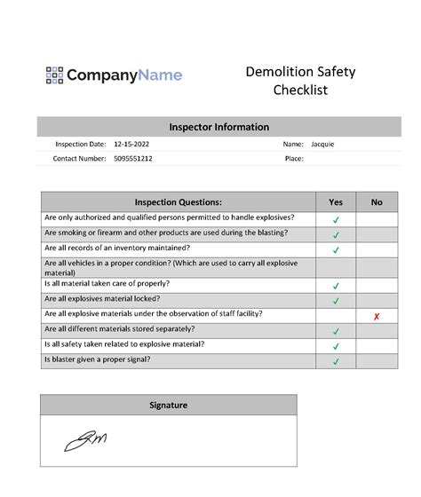 Demolition Safety Inspection Checklist