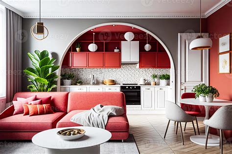 Modern Cozy Kitchen Interior With Kitchen Set Dining Area And Window