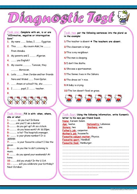 Diagnostic Test For Beginners English Esl Worksheets Pdf And Doc