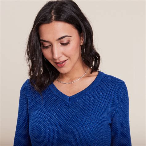 Pull Avec Col En V Bleu Electrique Femme Br Al